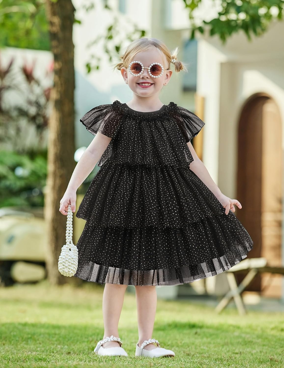 image:imageArshiner Little Girl Dresses Ruffle Sleeves Tiered Tulle Tutu Dress Toddler Girls Summer Fashion Clothes 27TBlack Sequin
