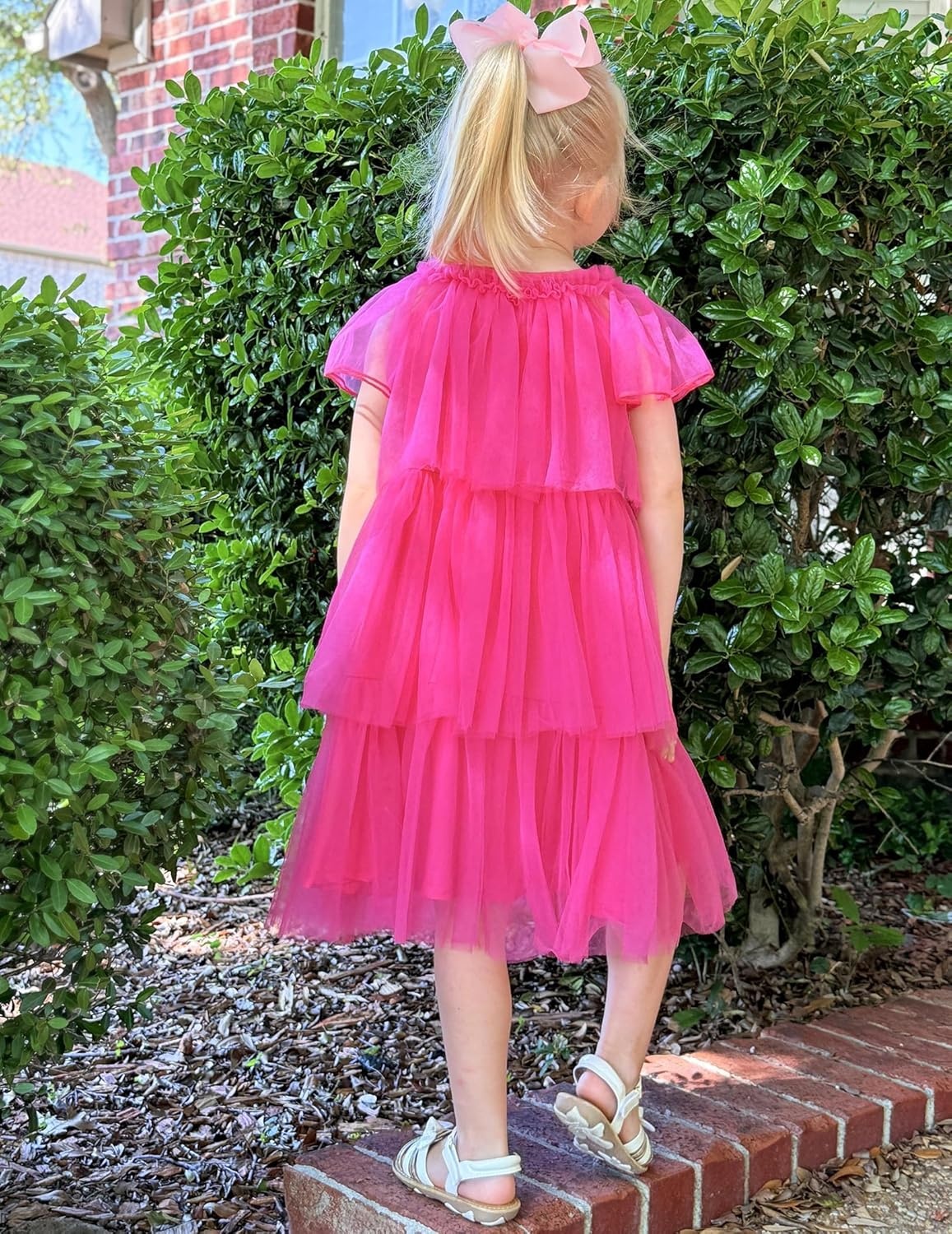 image:imageArshiner Little Girl Dresses Ruffle Sleeves Tiered Tulle Tutu Dress Toddler Girls Summer Fashion Clothes 27TPink