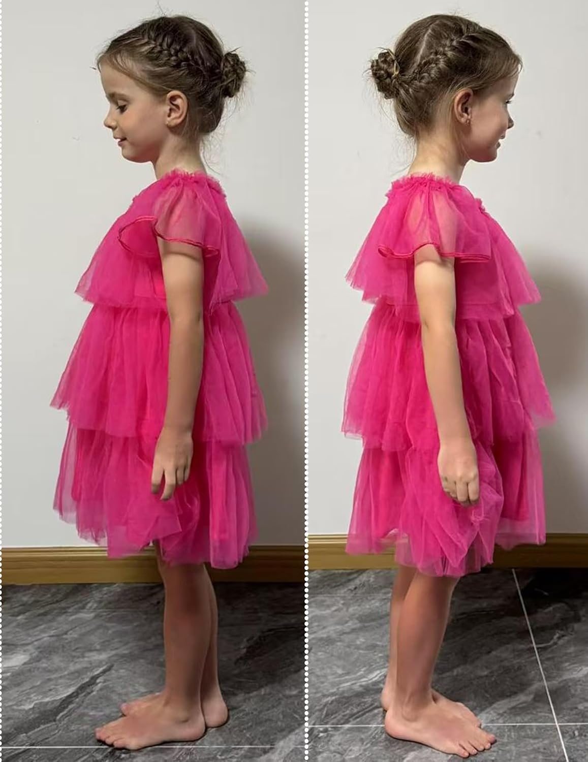 image:imageArshiner Little Girl Dresses Ruffle Sleeves Tiered Tulle Tutu Dress Toddler Girls Summer Fashion Clothes 27TPink
