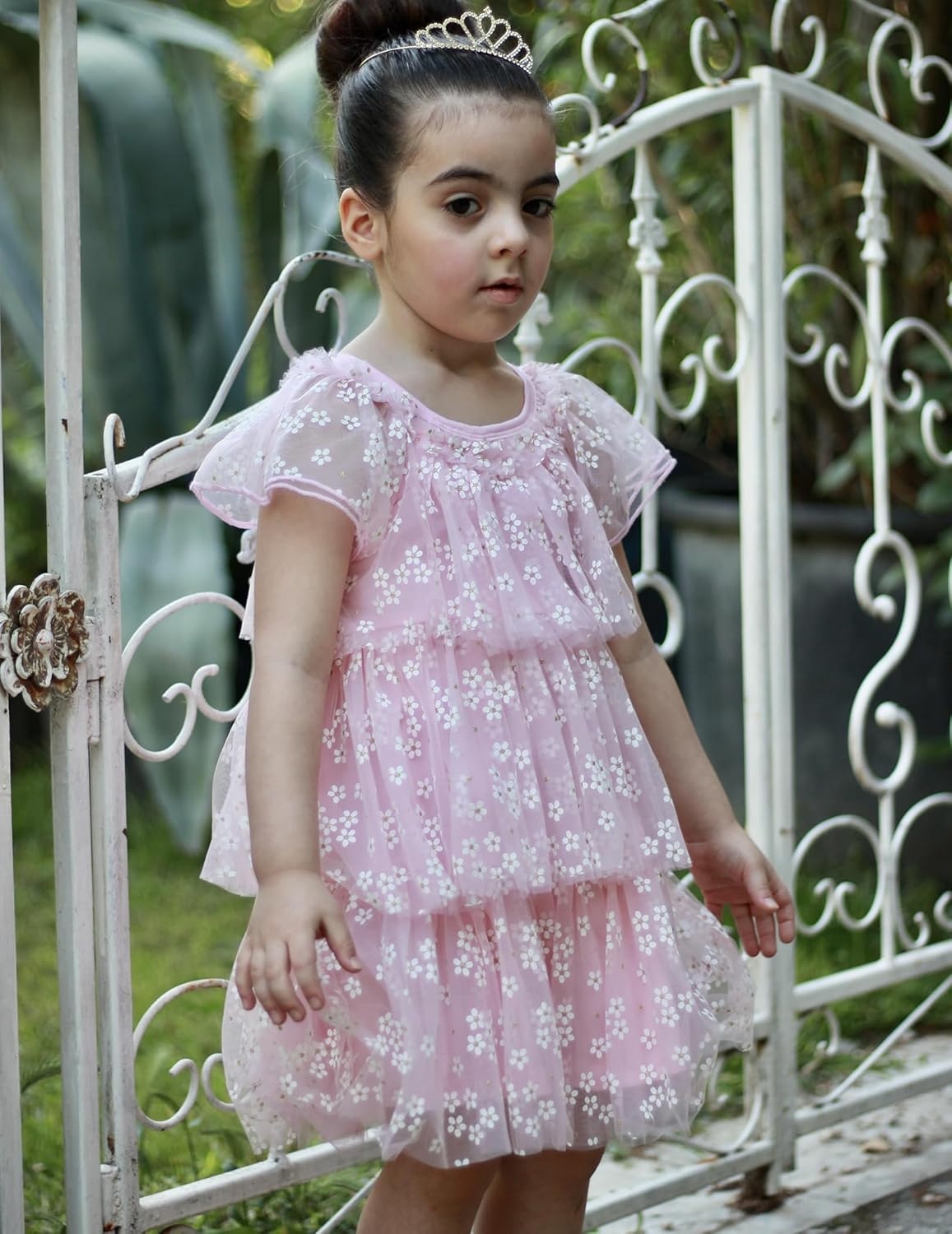 image:imageArshiner Little Girl Dresses Ruffle Sleeves Tiered Tulle Tutu Dress Toddler Girls Summer Fashion Clothes 27TPink Flower