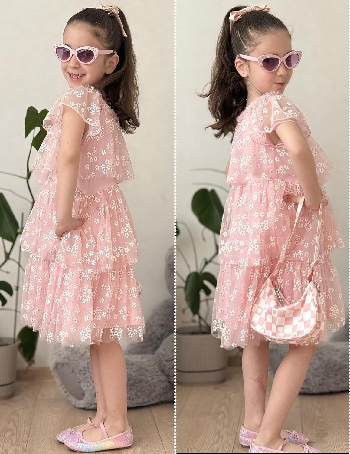image:imageArshiner Little Girl Dresses Ruffle Sleeves Tiered Tulle Tutu Dress Toddler Girls Summer Fashion Clothes 27TPink Flower