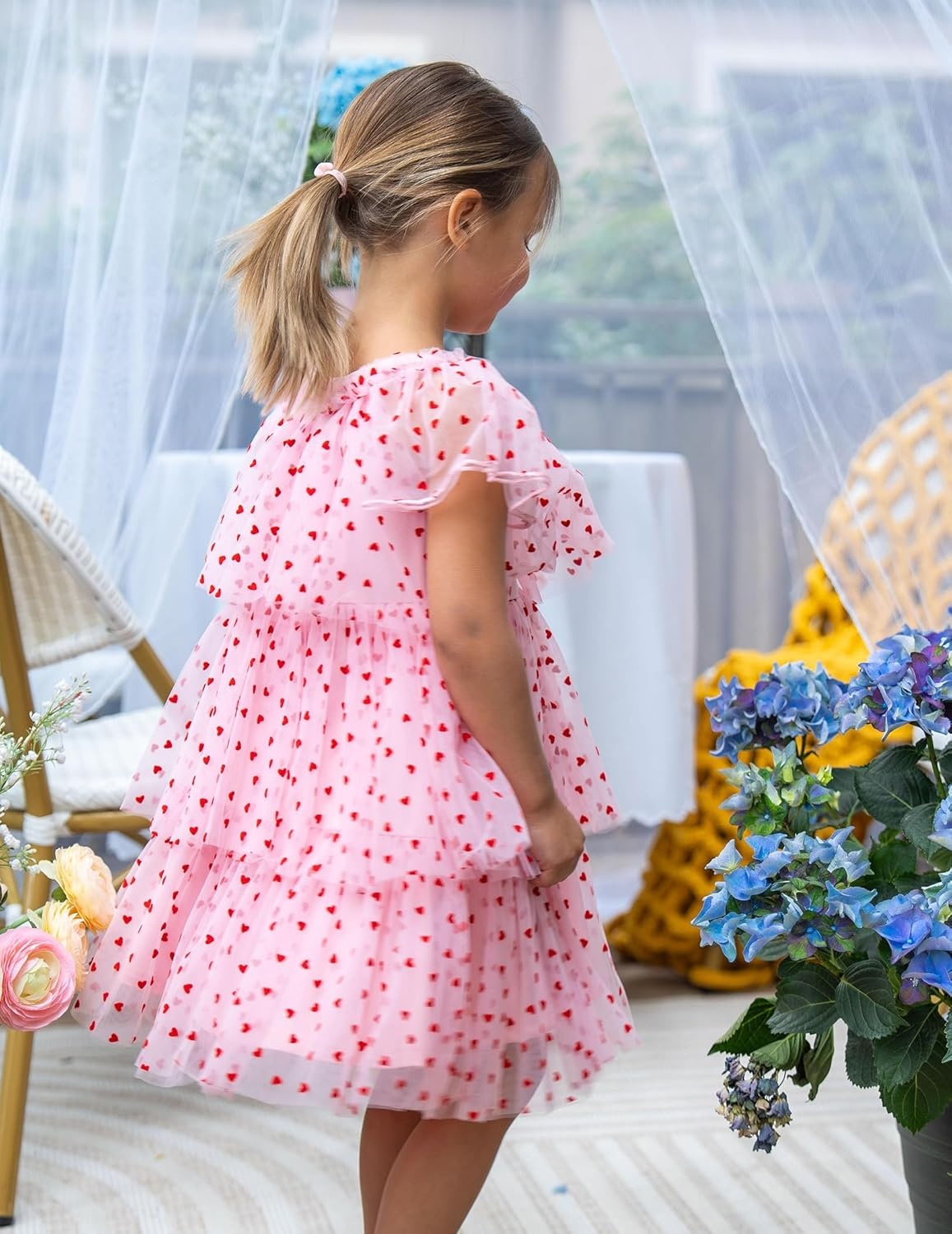 image:imageArshiner Little Girl Dresses Ruffle Sleeves Tiered Tulle Tutu Dress Toddler Girls Summer Fashion Clothes 27TPink Heart