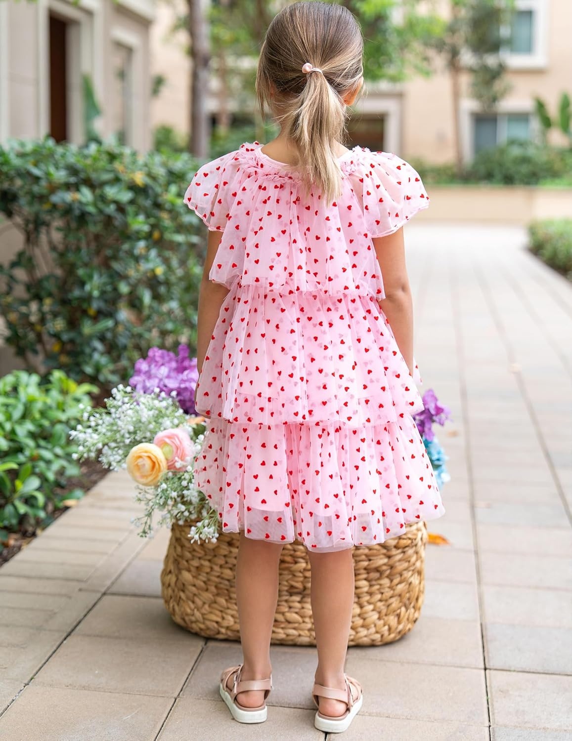 image:imageArshiner Little Girl Dresses Ruffle Sleeves Tiered Tulle Tutu Dress Toddler Girls Summer Fashion Clothes 27TPink Heart