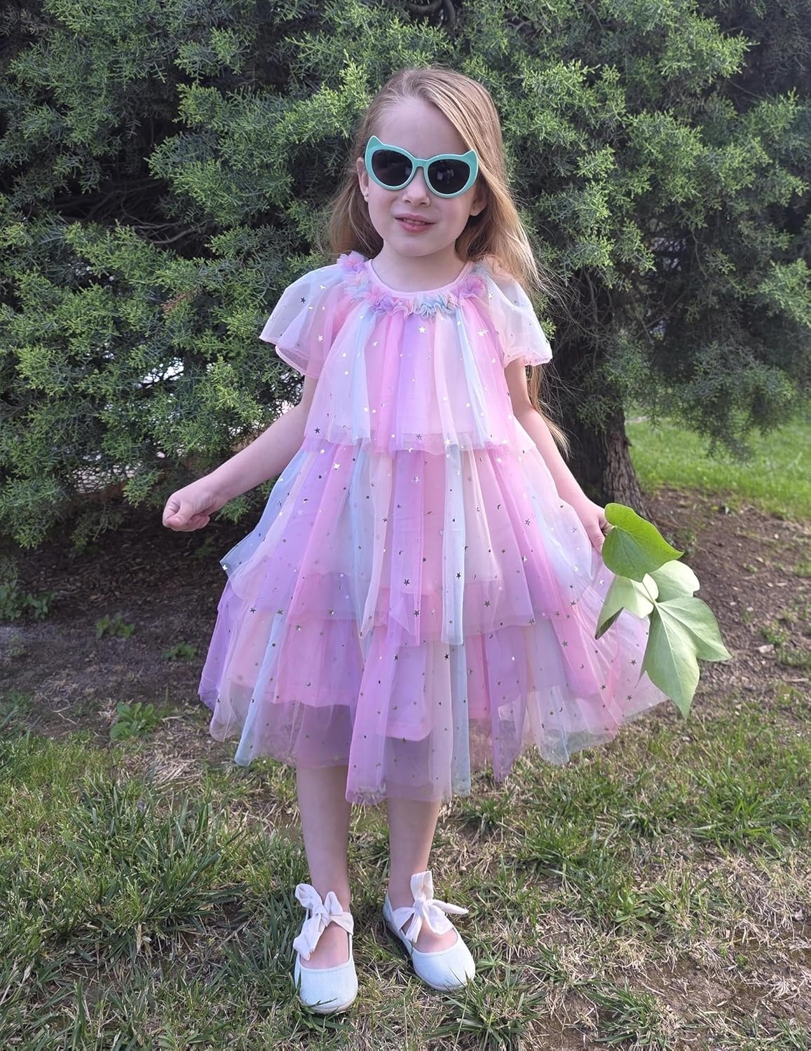 image:imageArshiner Little Girl Dresses Ruffle Sleeves Tiered Tulle Tutu Dress Toddler Girls Summer Fashion Clothes 27TPink Rainbow