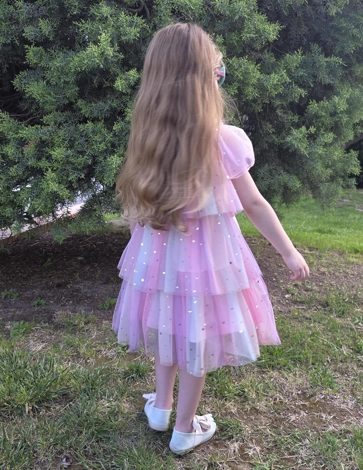 image:imageArshiner Little Girl Dresses Ruffle Sleeves Tiered Tulle Tutu Dress Toddler Girls Summer Fashion Clothes 27TPink Rainbow