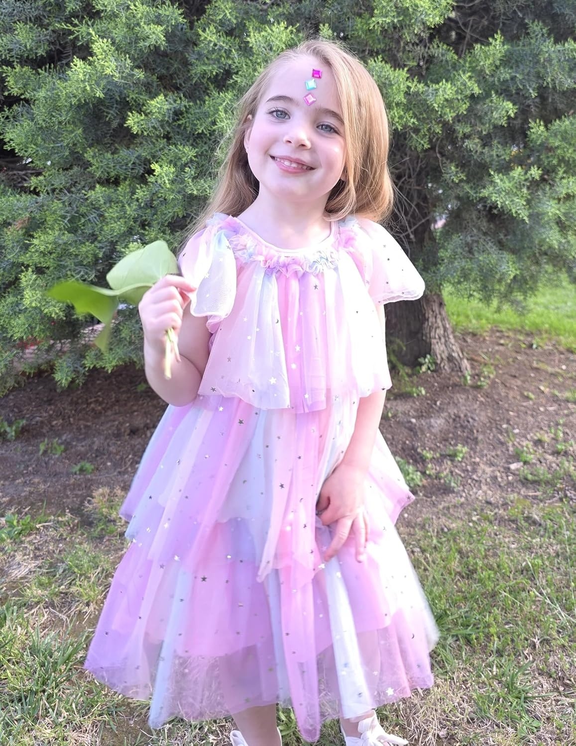 image:imageArshiner Little Girl Dresses Ruffle Sleeves Tiered Tulle Tutu Dress Toddler Girls Summer Fashion Clothes 27TPink Rainbow