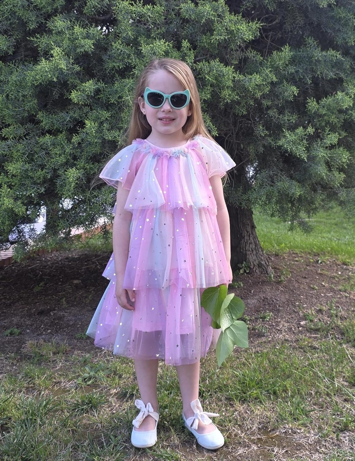 image:imageArshiner Little Girl Dresses Ruffle Sleeves Tiered Tulle Tutu Dress Toddler Girls Summer Fashion Clothes 27TPink Rainbow