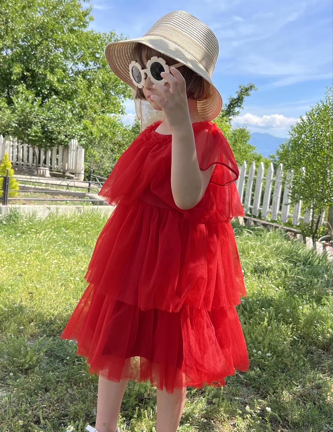 image:imageArshiner Little Girl Dresses Ruffle Sleeves Tiered Tulle Tutu Dress Toddler Girls Summer Fashion Clothes 27TRed