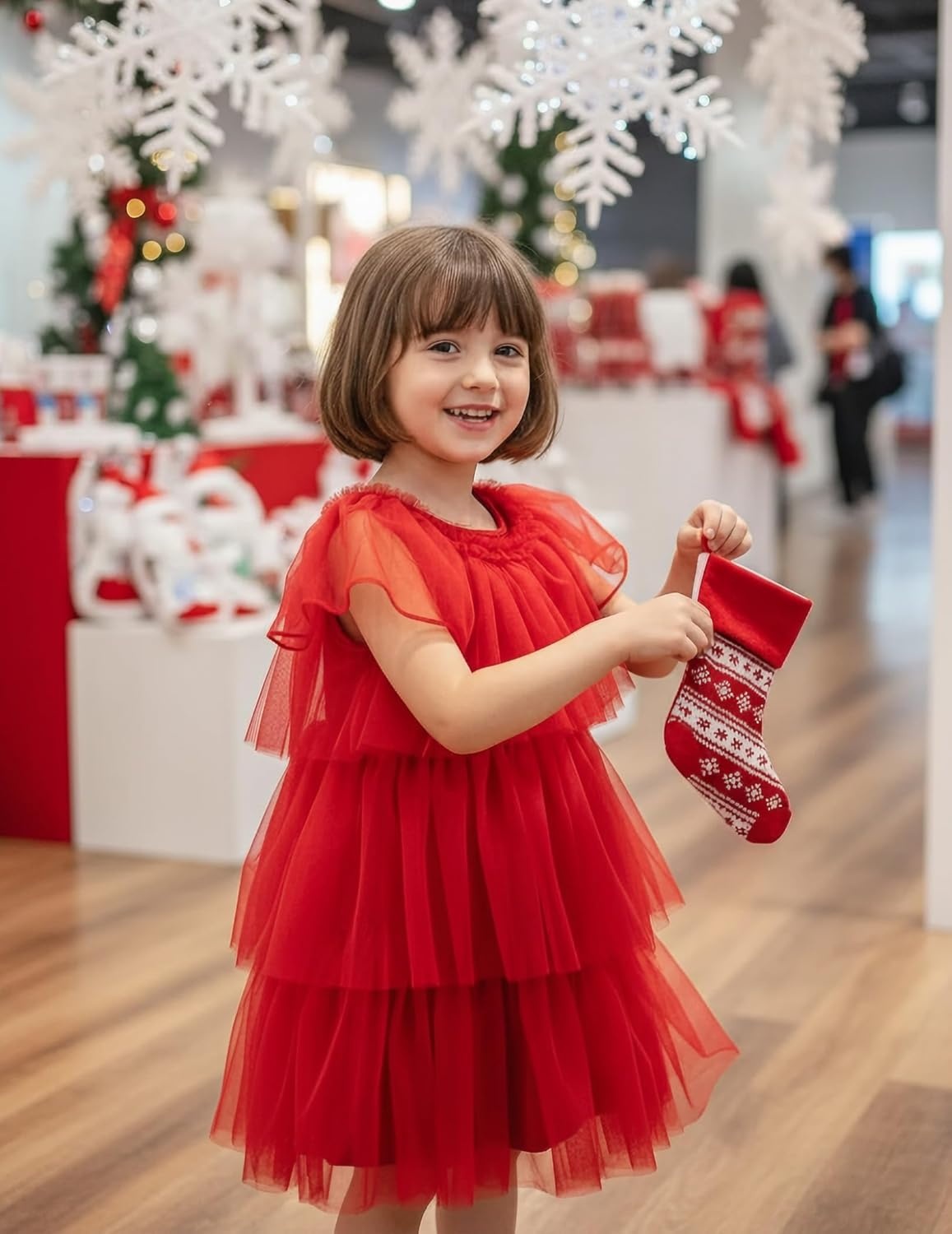 image:imageArshiner Little Girl Dresses Ruffle Sleeves Tiered Tulle Tutu Dress Toddler Girls Summer Fashion Clothes 27TRed