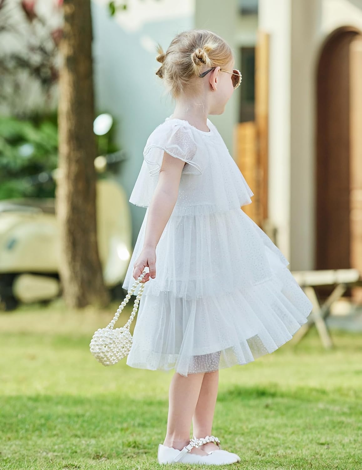 image:imageArshiner Little Girl Dresses Ruffle Sleeves Tiered Tulle Tutu Dress Toddler Girls Summer Fashion Clothes 27TWhite Sequin