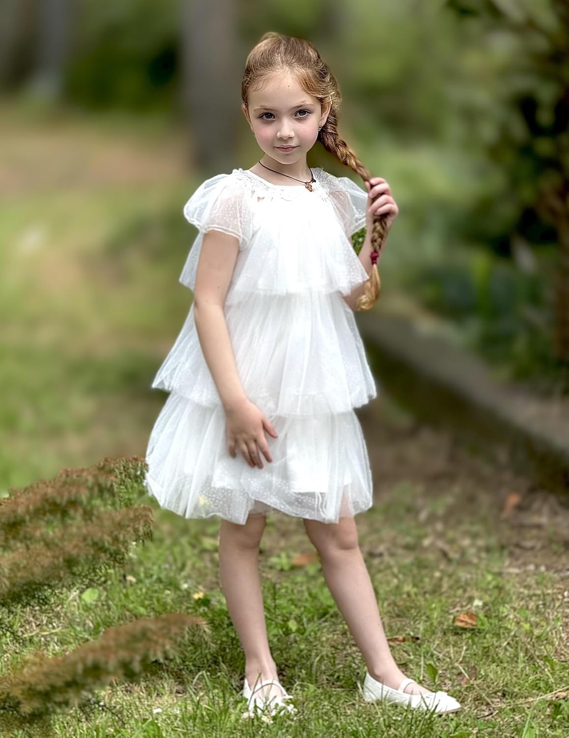 image:imageArshiner Little Girl Dresses Ruffle Sleeves Tiered Tulle Tutu Dress Toddler Girls Summer Fashion Clothes 27TWhite Sequin