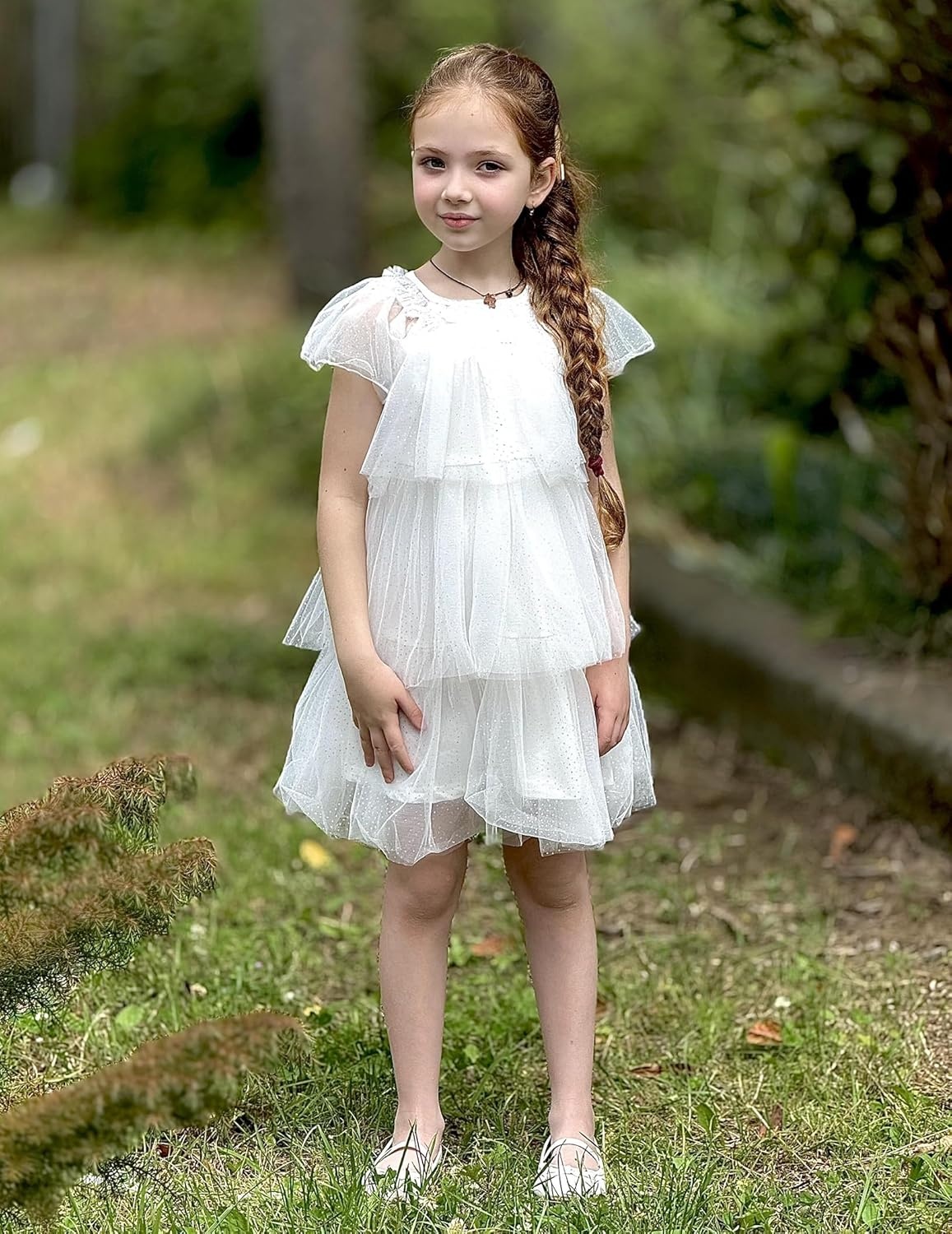 image:imageArshiner Little Girl Dresses Ruffle Sleeves Tiered Tulle Tutu Dress Toddler Girls Summer Fashion Clothes 27TWhite Sequin