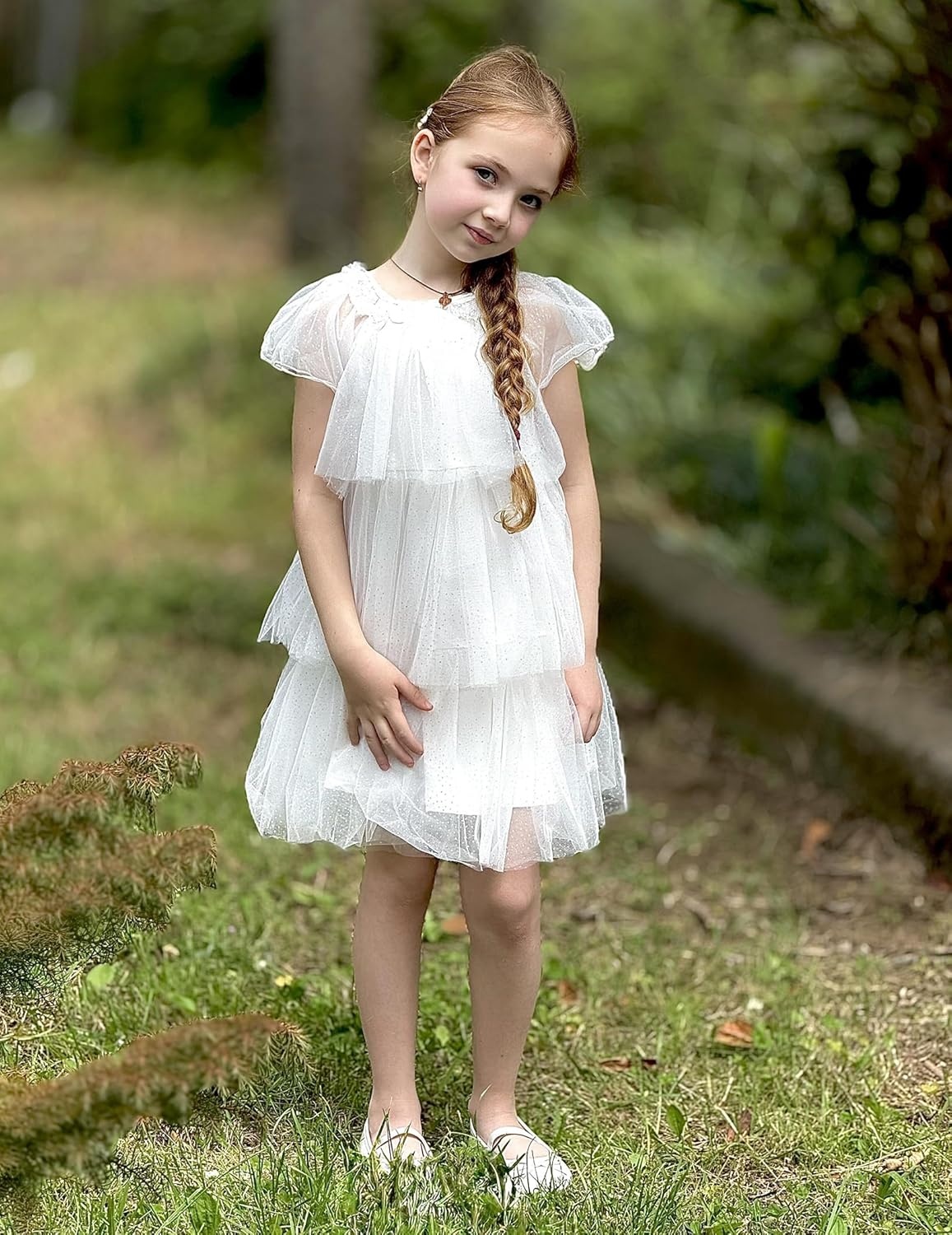 image:imageArshiner Little Girl Dresses Ruffle Sleeves Tiered Tulle Tutu Dress Toddler Girls Summer Fashion Clothes 27TWhite Sequin