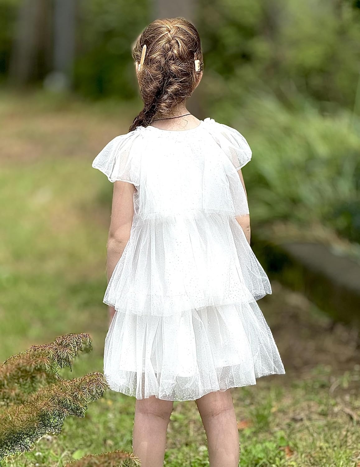image:imageArshiner Little Girl Dresses Ruffle Sleeves Tiered Tulle Tutu Dress Toddler Girls Summer Fashion Clothes 27TWhite Sequin