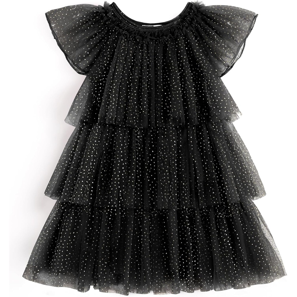 image:imageArshiner Little Girl Dresses Ruffle Sleeves Tiered Tulle Tutu Dress Toddler Girls Summer Fashion Clothes 27TBlack Sequin
