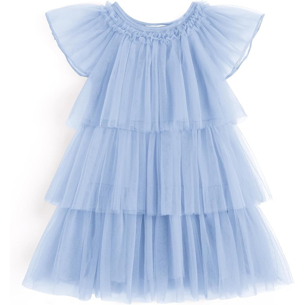 image:imageArshiner Little Girl Dresses Ruffle Sleeves Tiered Tulle Tutu Dress Toddler Girls Summer Fashion Clothes 27TBlue