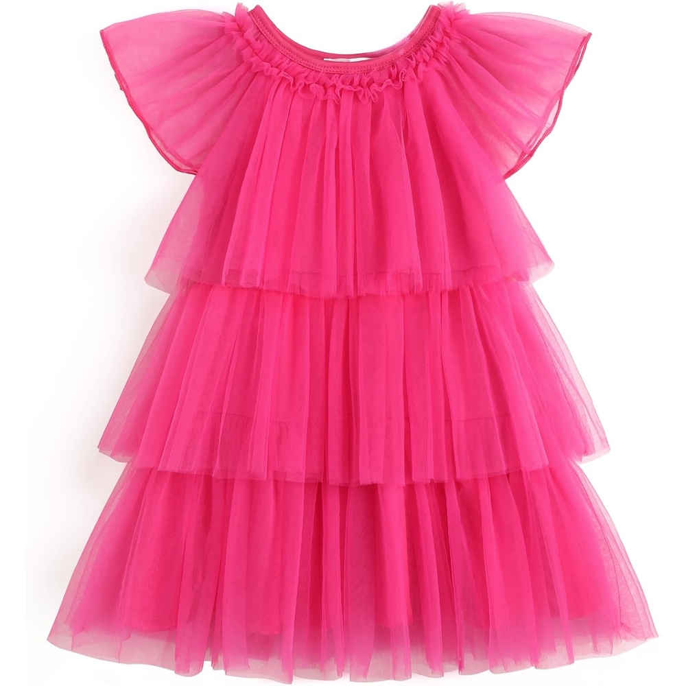 image:imageArshiner Little Girl Dresses Ruffle Sleeves Tiered Tulle Tutu Dress Toddler Girls Summer Fashion Clothes 27TPink