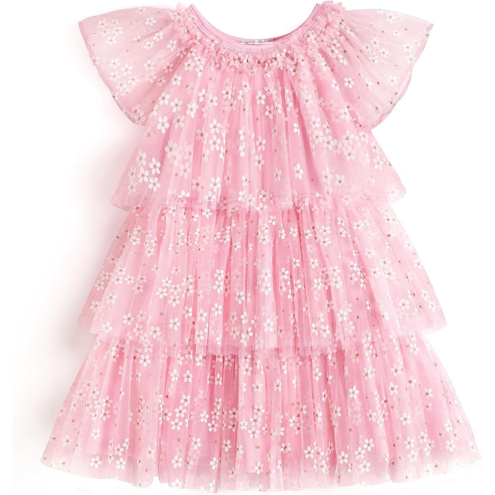 image:imageArshiner Little Girl Dresses Ruffle Sleeves Tiered Tulle Tutu Dress Toddler Girls Summer Fashion Clothes 27TPink Flower