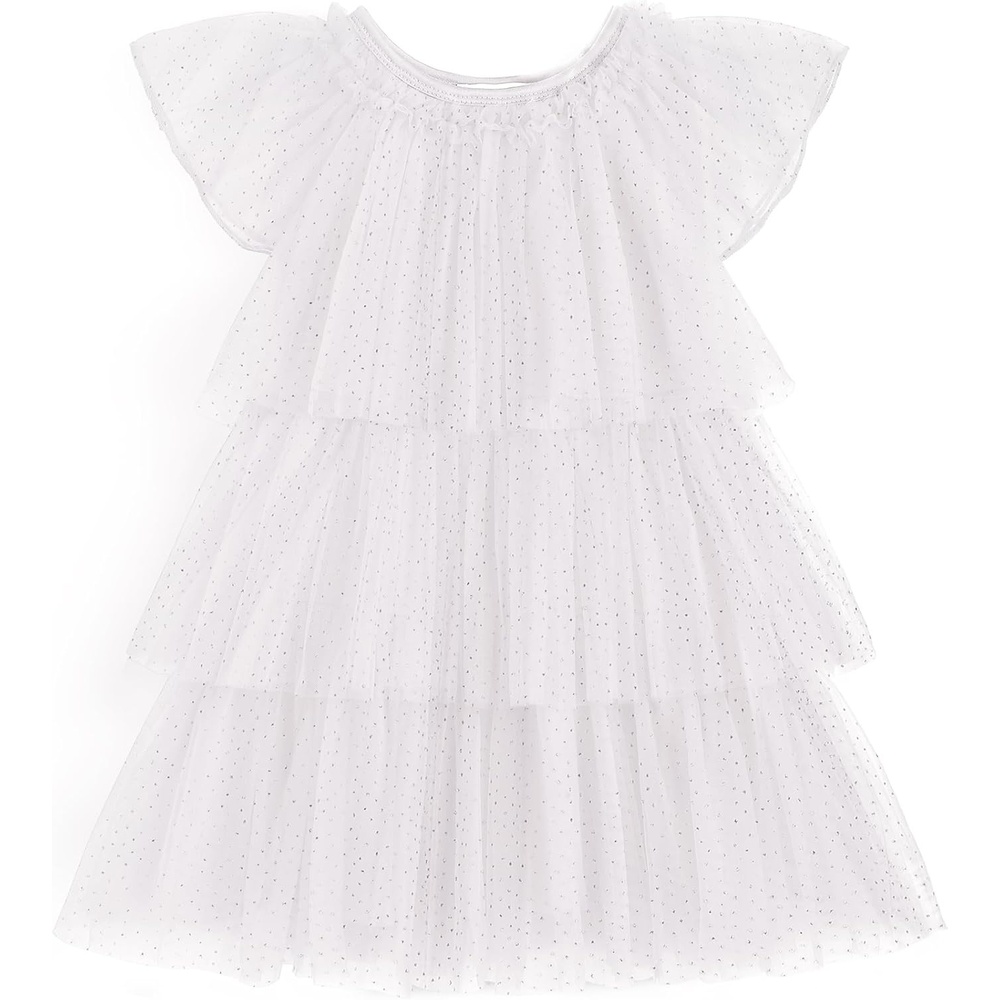 image:imageArshiner Little Girl Dresses Ruffle Sleeves Tiered Tulle Tutu Dress Toddler Girls Summer Fashion Clothes 27TWhite Sequin
