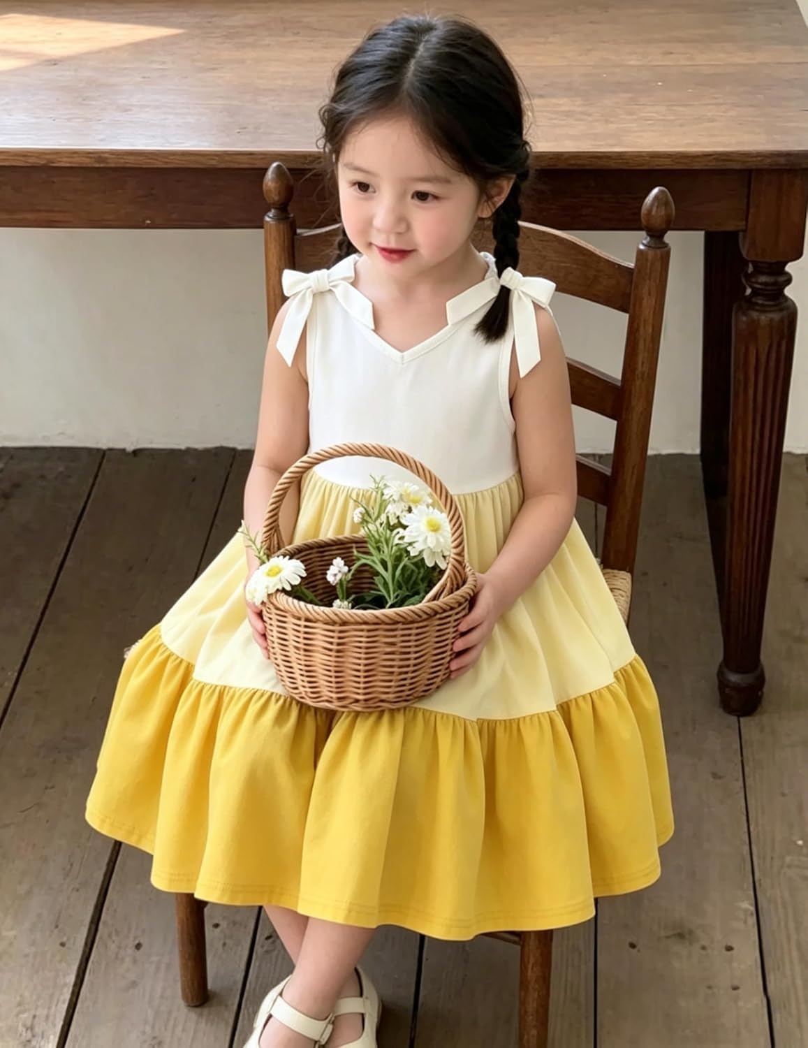 image:imageArshiner Toddler Girl Summer Dress Little Girls Casual Beach Party Bowknot Sling Sundress with Pocket 17tWhitebeigeyellow