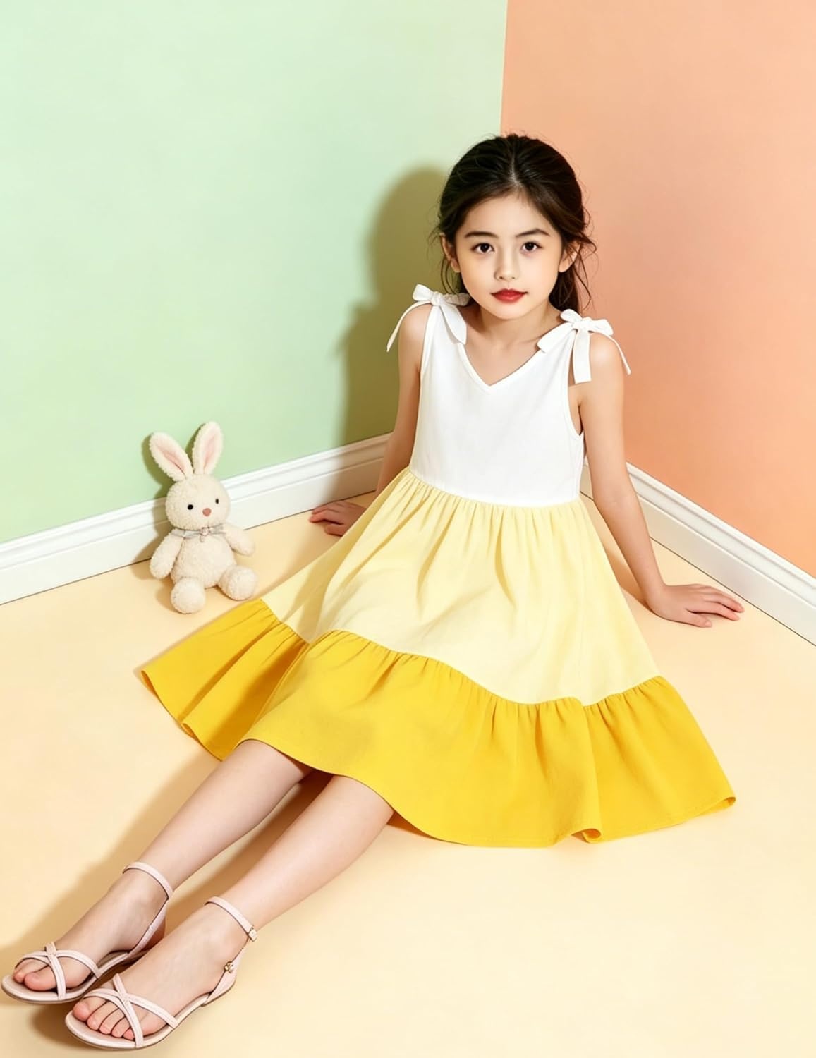 image:imageArshiner Toddler Girl Summer Dress Little Girls Casual Beach Party Bowknot Sling Sundress with Pocket 17tWhitebeigeyellow