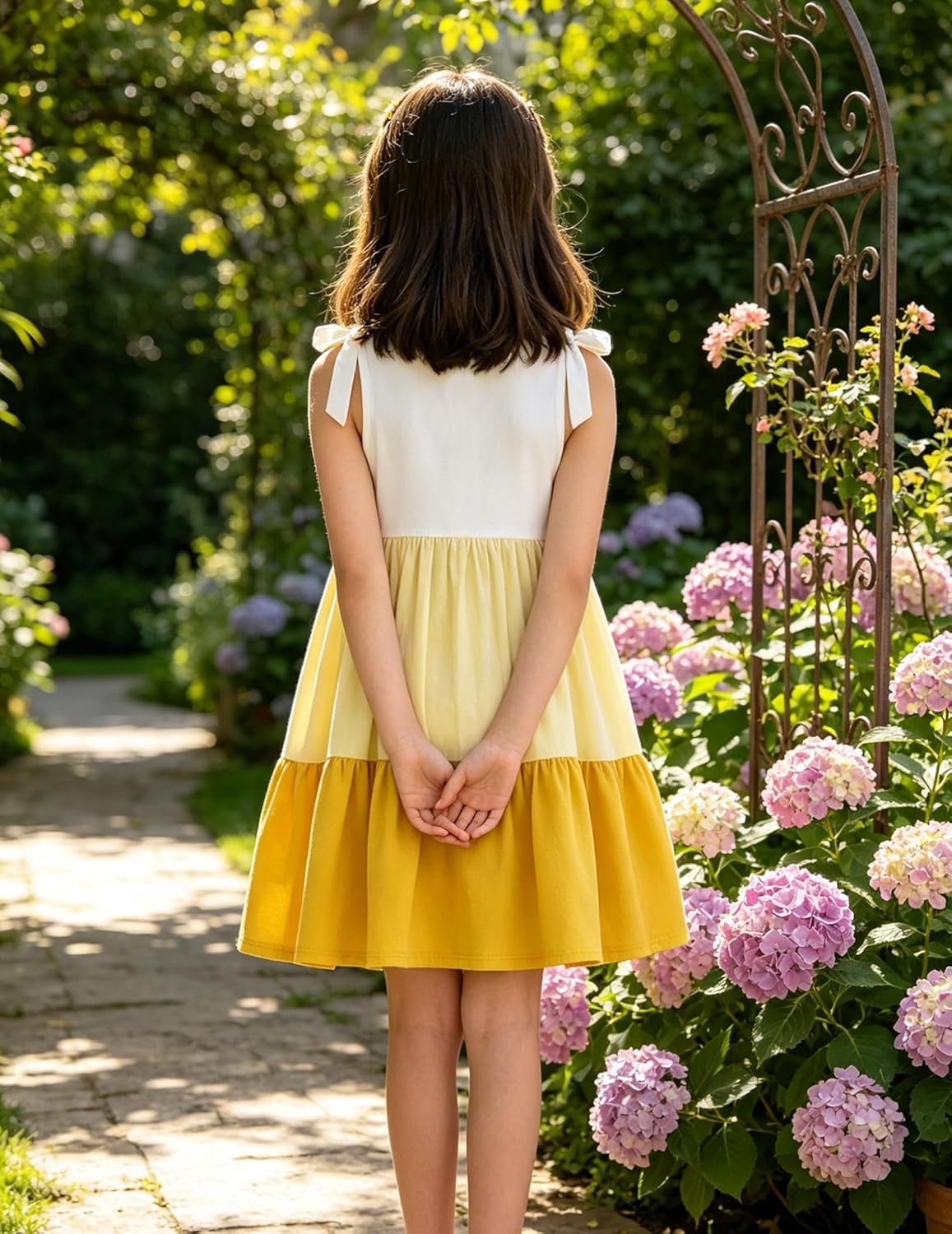 image:imageArshiner Toddler Girl Summer Dress Little Girls Casual Beach Party Bowknot Sling Sundress with Pocket 17tWhitebeigeyellow