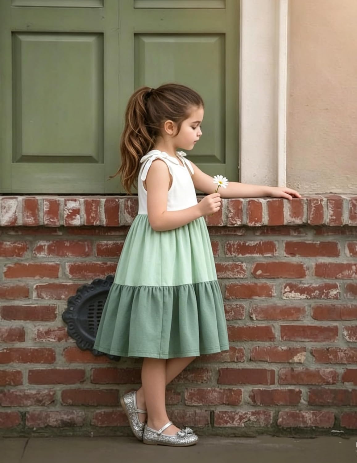 image:imageArshiner Toddler Girl Summer Dress Little Girls Casual Beach Party Bowknot Sling Sundress with Pocket 17tWhitegreengreen