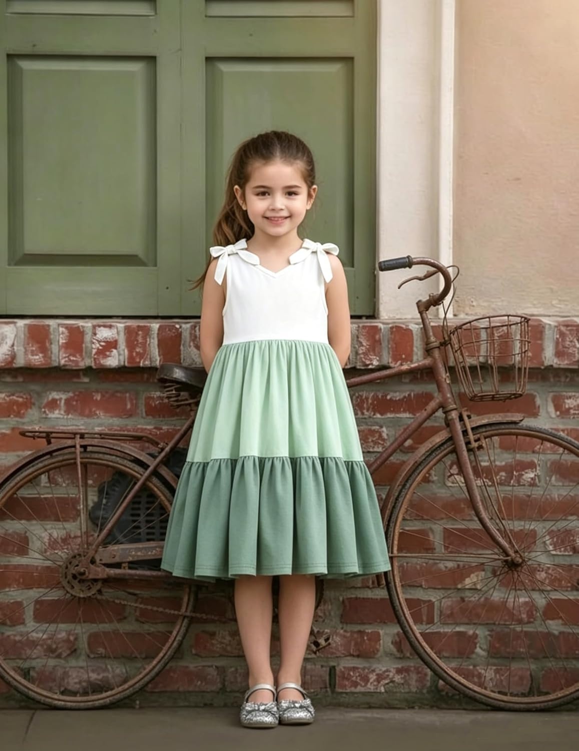 image:imageArshiner Toddler Girl Summer Dress Little Girls Casual Beach Party Bowknot Sling Sundress with Pocket 17tWhitegreengreen