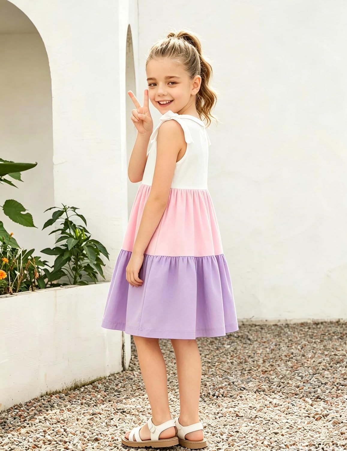 image:imageArshiner Toddler Girl Summer Dress Little Girls Casual Beach Party Bowknot Sling Sundress with Pocket 17tWhitepinkpurple