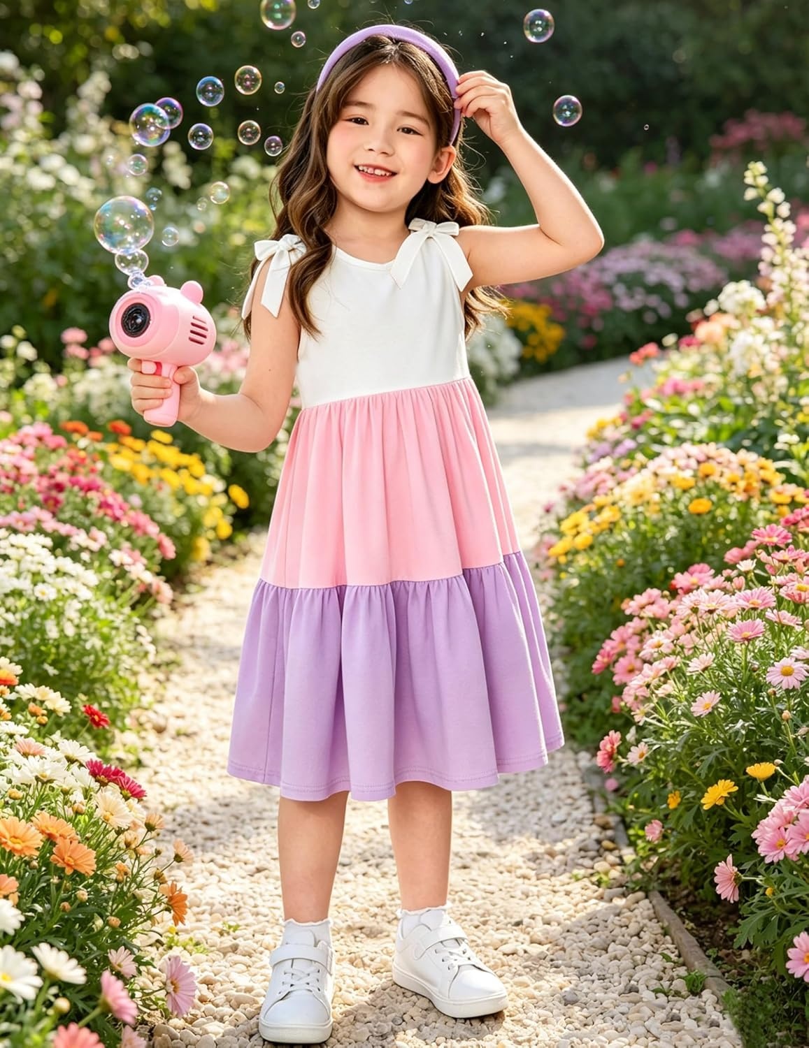 image:imageArshiner Toddler Girl Summer Dress Little Girls Casual Beach Party Bowknot Sling Sundress with Pocket 17tWhitepinkpurple