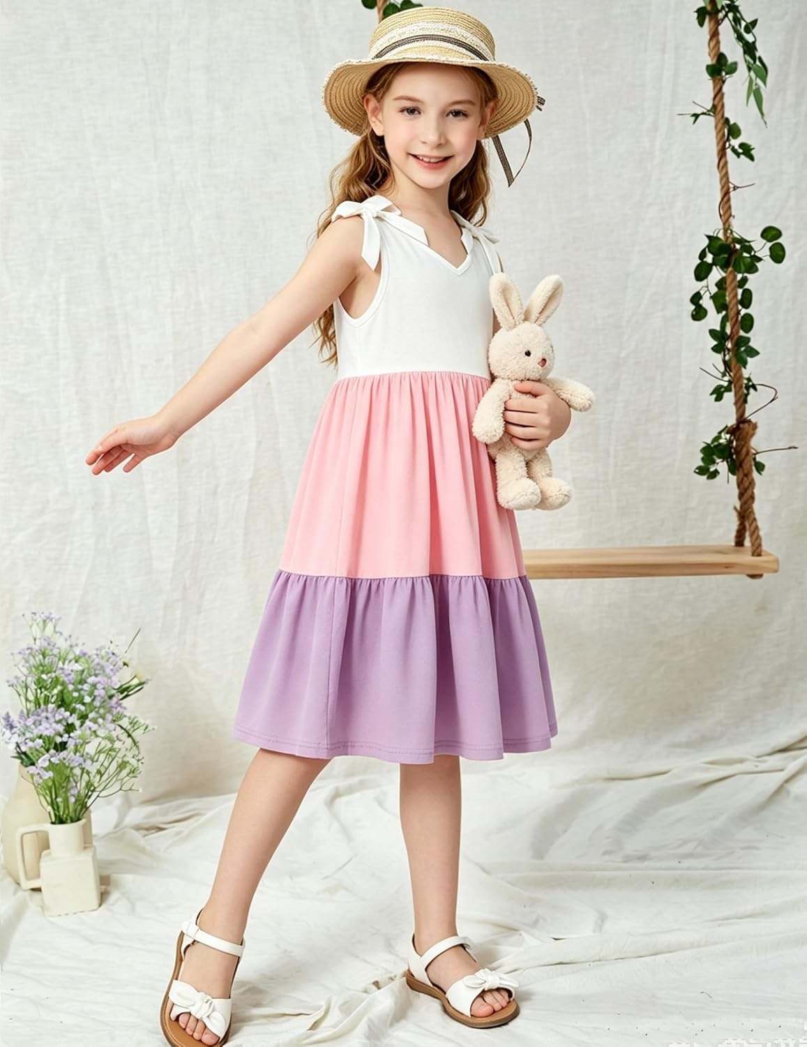 image:imageArshiner Toddler Girl Summer Dress Little Girls Casual Beach Party Bowknot Sling Sundress with Pocket 17tWhitepinkpurple