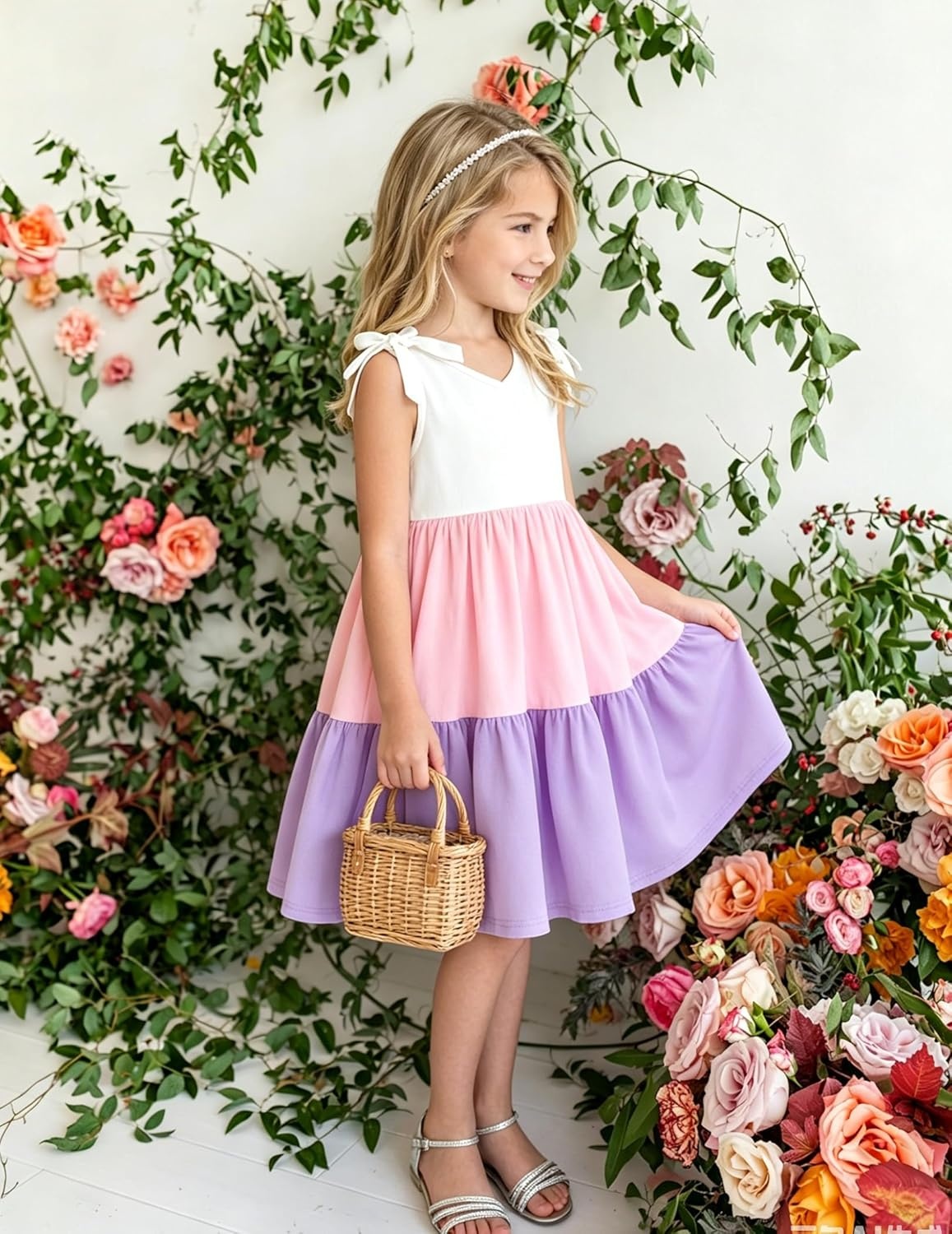 image:imageArshiner Toddler Girl Summer Dress Little Girls Casual Beach Party Bowknot Sling Sundress with Pocket 17tWhitepinkpurple