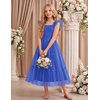 Arshiner Tween Girls Dress Ruffle Sleeve Elastic Straps Smocked A-Line Tulle Summer Long Patry Birthday Sundress(Royal Blue)