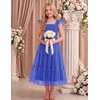 Arshiner Tween Girls Dress Ruffle Sleeve Elastic Straps Smocked A-Line Tulle Summer Long Patry Birthday Sundress(Royal Blue)