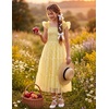Arshiner Tween Girls Dress Ruffle Sleeve Elastic Straps Smocked A-Line Tulle Summer Long Patry Birthday Sundress(Yellow & White Plaid)