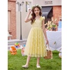 Arshiner Tween Girls Dress Ruffle Sleeve Elastic Straps Smocked A-Line Tulle Summer Long Patry Birthday Sundress(Yellow & White Plaid)
